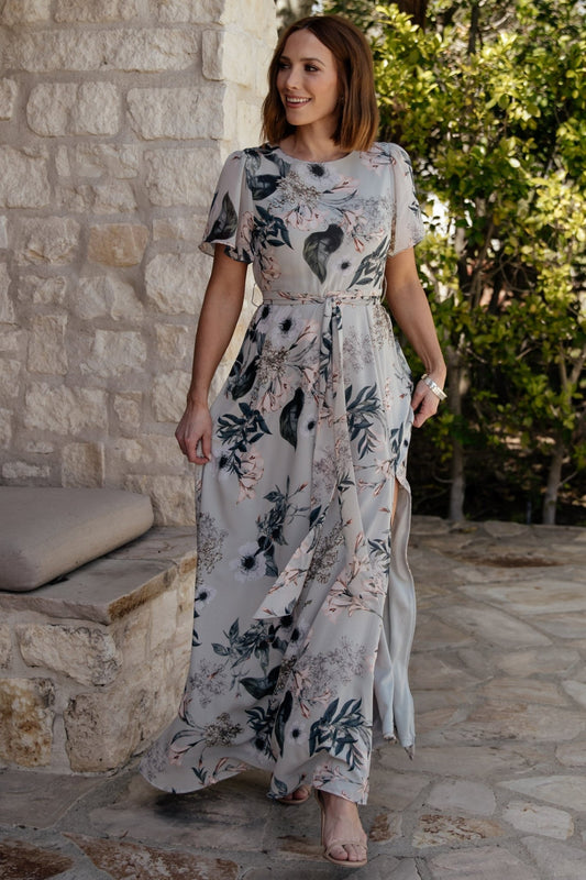 Naomi Short Sleeve Maxi Dress | Pale Blue Floral - Baltic Born