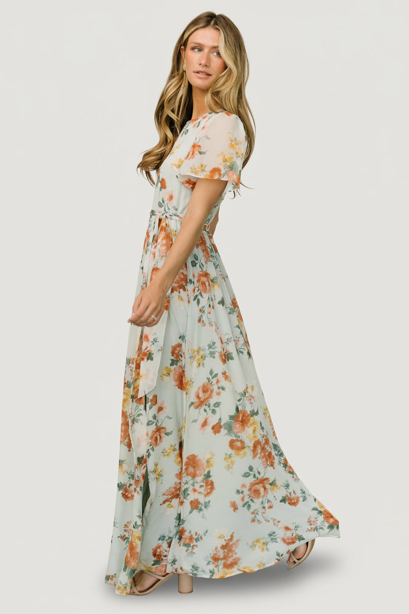 Naomi Short Sleeve Maxi Dress | Sage Floral