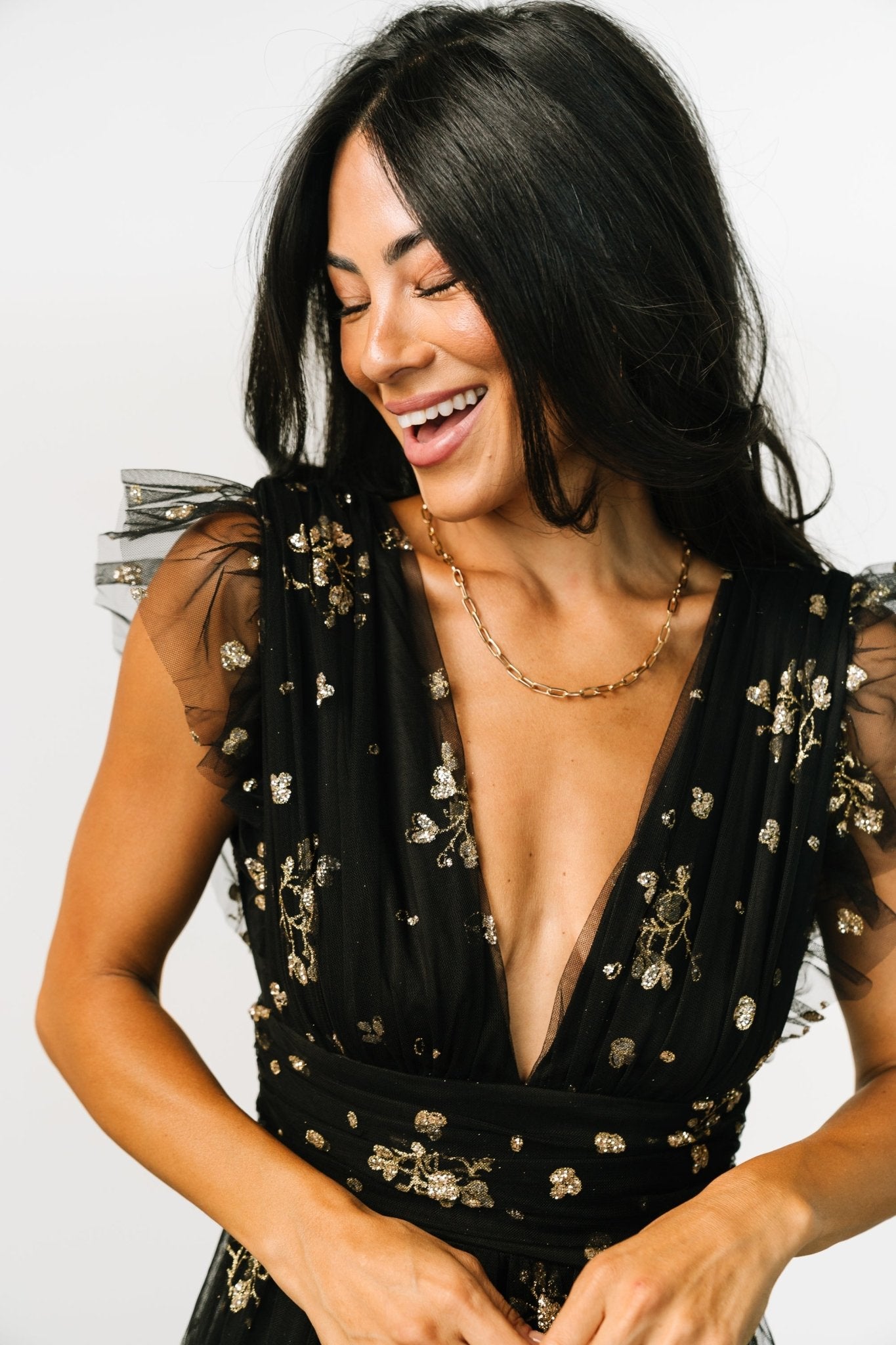 Baltic Born Womens Natalia Floral Embellished Maxi Dress | Black + Gold