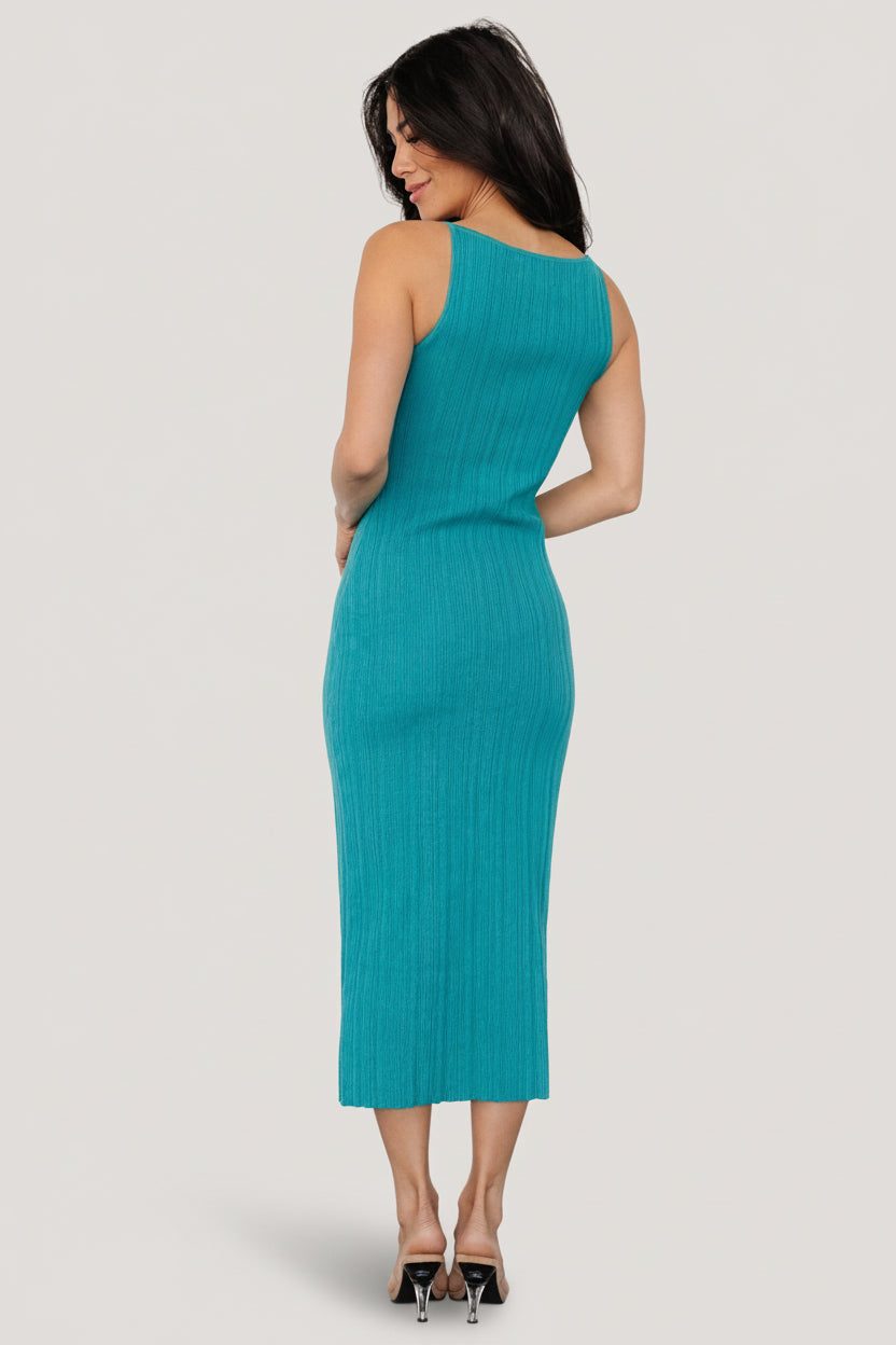 Natia Tank Dress Teal Rib-Knit Midi Dress | Baltic Born M Natia Tank Dress Teal Rib-Knit Midi Dress | Baltic Born M