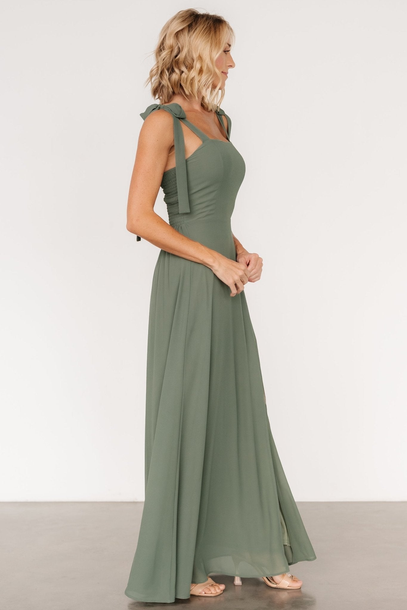 Necia Tie Shoulder Maxi Dress | Dark Sage - Baltic Born