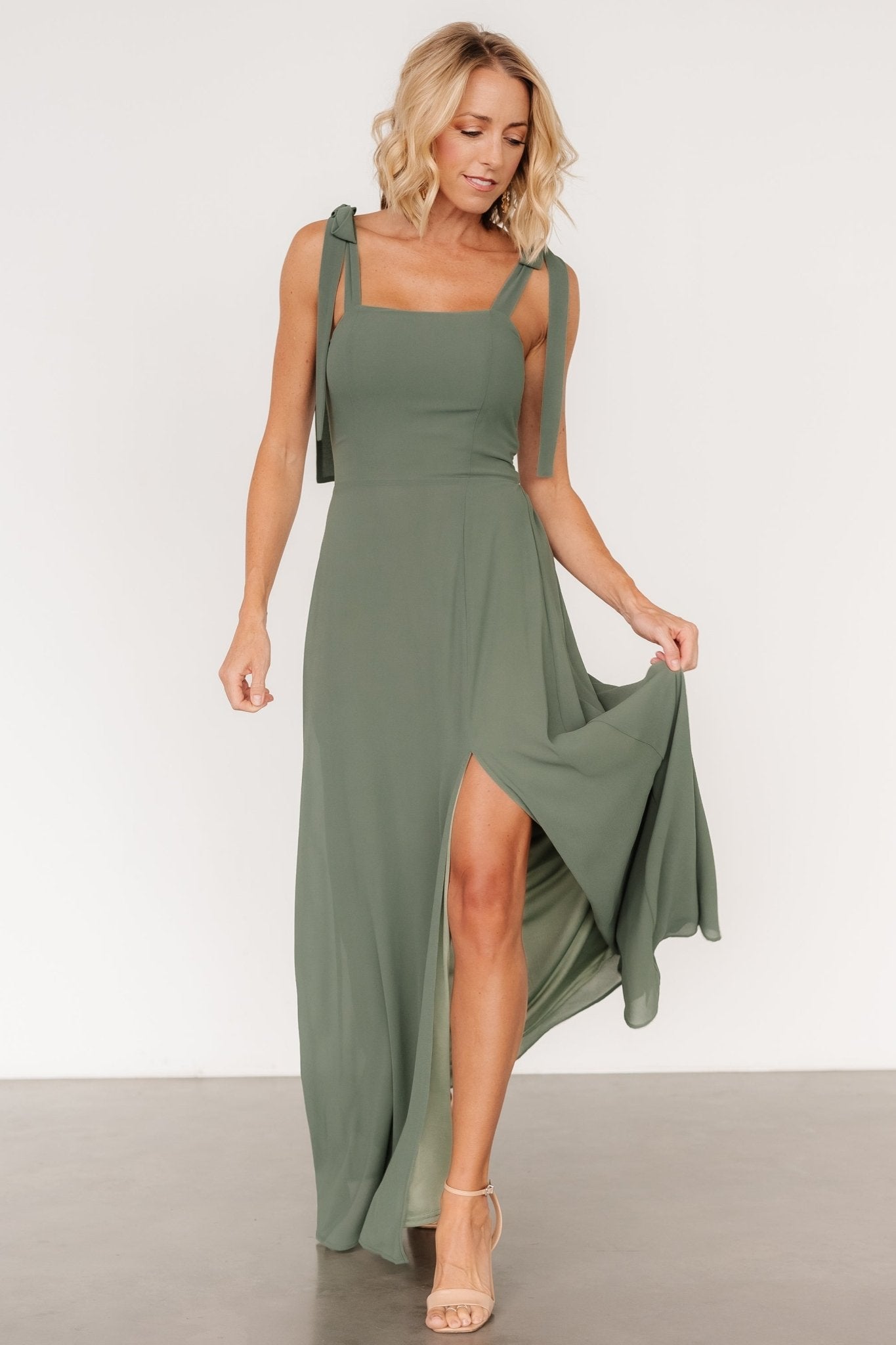 Necia Tie Shoulder Maxi Dress | Dark Sage - Baltic Born