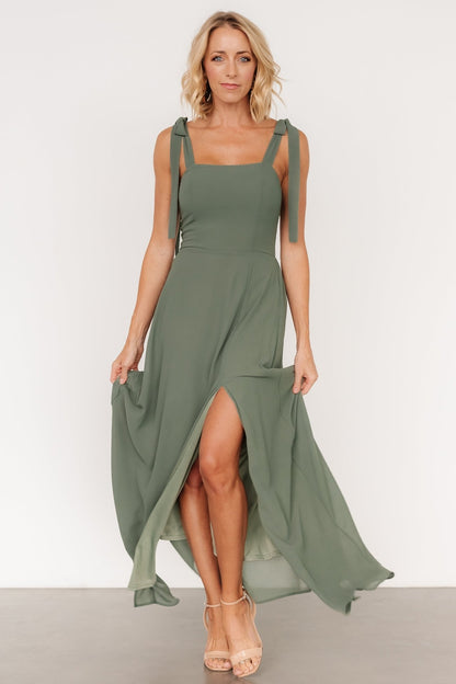 Necia Tie Shoulder Maxi Dress | Dark Sage - Baltic Born