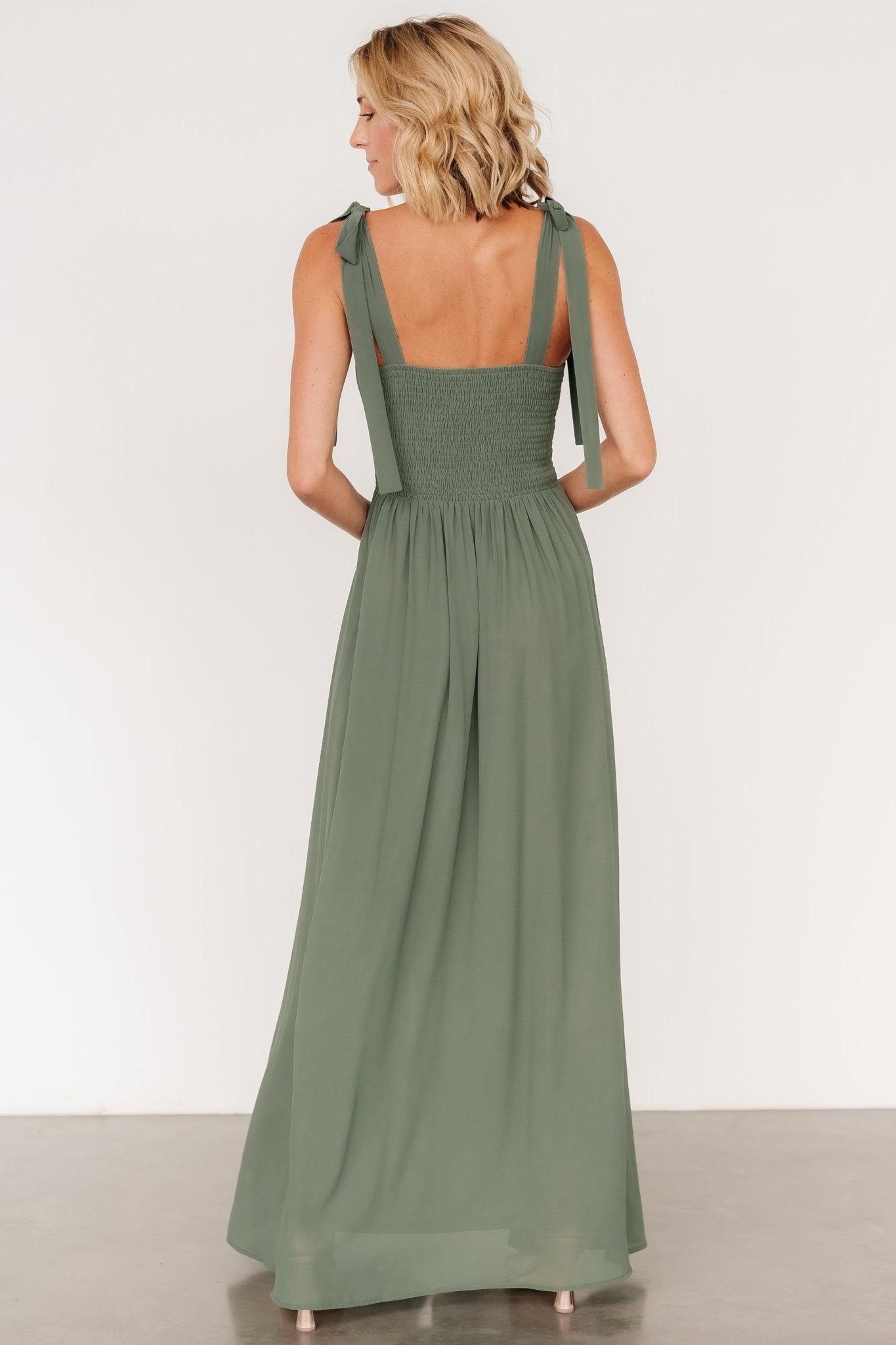 Necia Tie Shoulder Maxi Dress | Dark Sage - Baltic Born