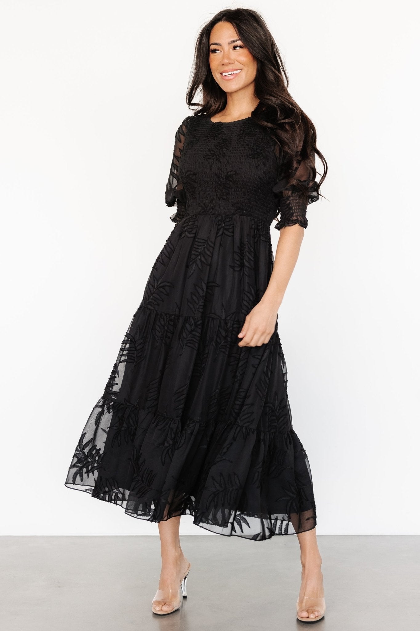 Nellie Smocked Midi Dress | Black - Baltic Born