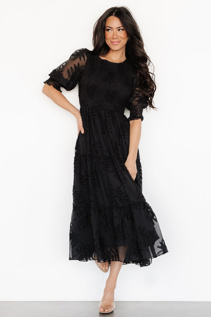 Nellie Smocked Midi Dress | Black - Baltic Born