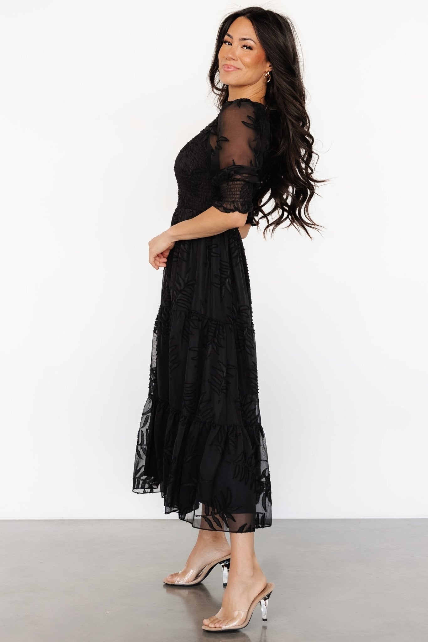 Nellie Smocked Midi Dress | Black - Baltic Born