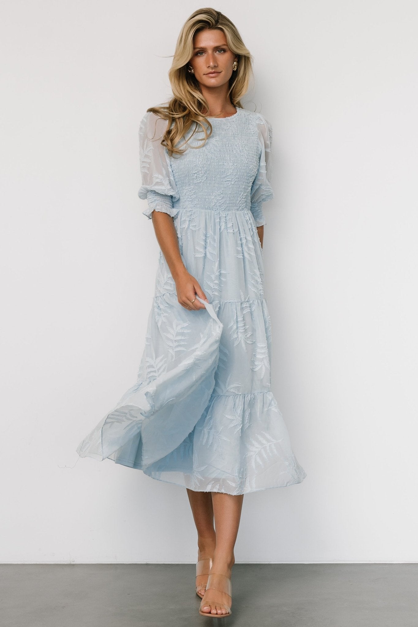 Nellie Smocked Midi Dress | Light Blue - Baltic Born