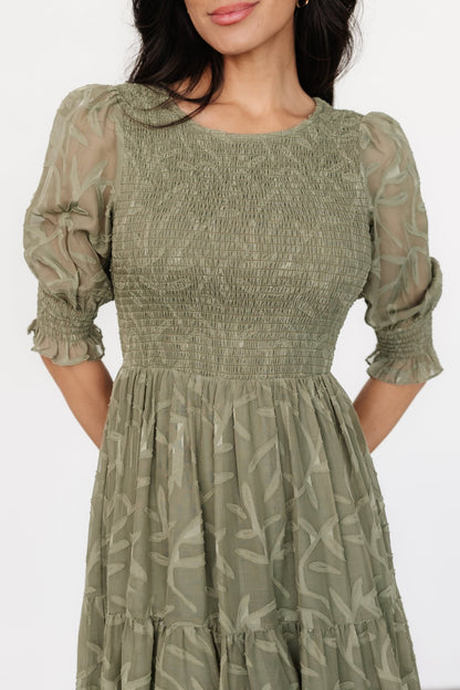 Nellie Smocked Midi Dress | Sage Green - Baltic Born