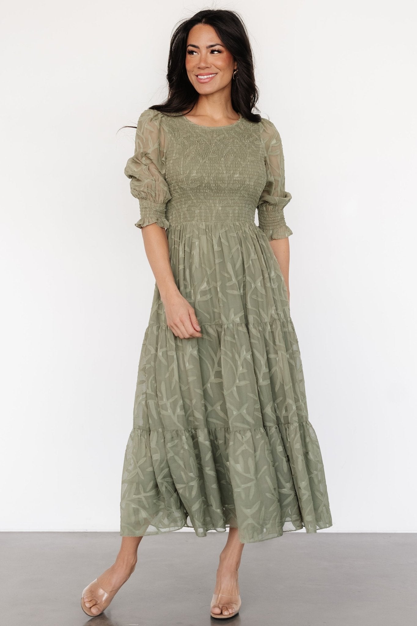 Nellie Smocked Midi Dress | Sage Green - Baltic Born