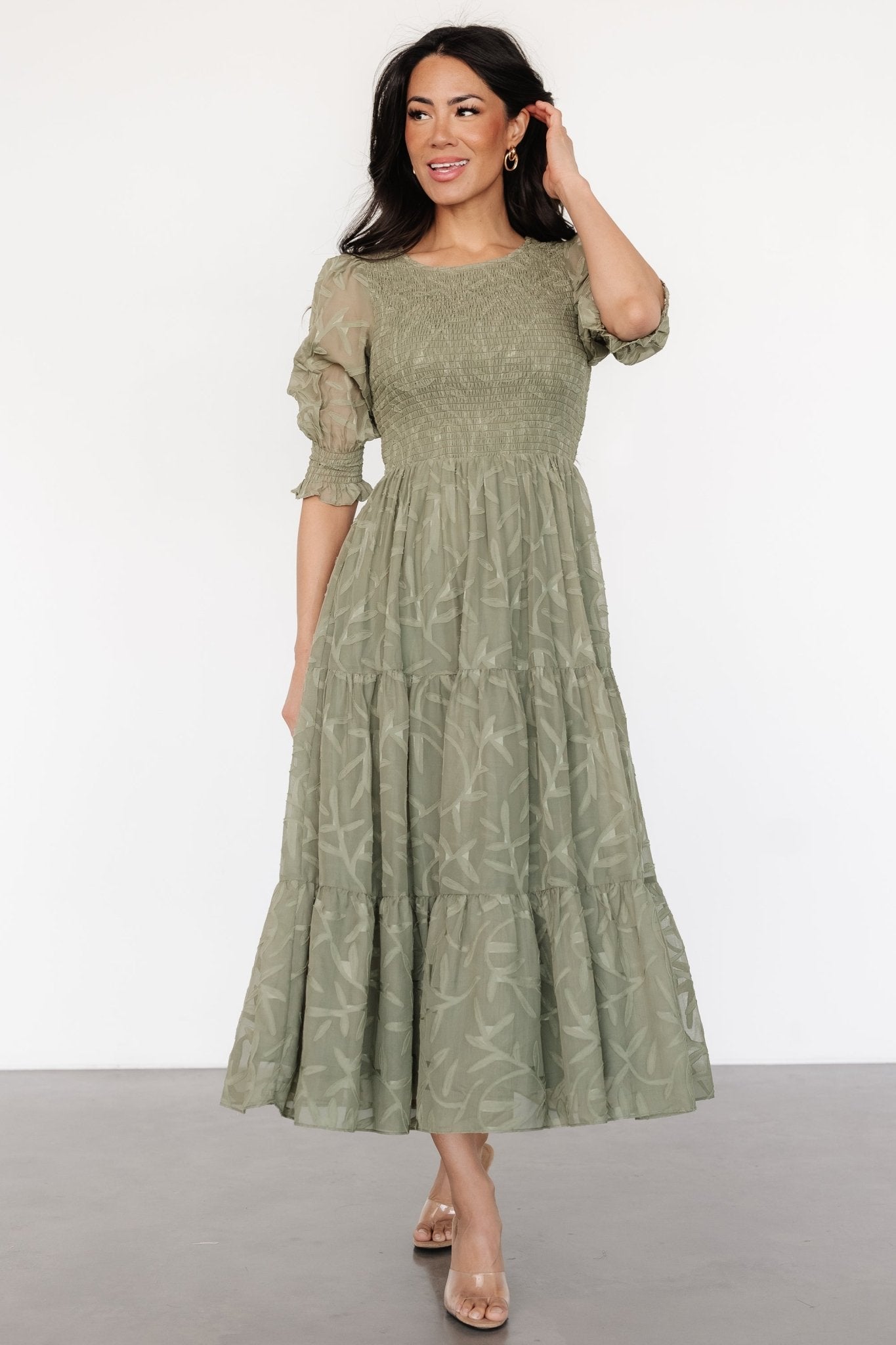 Nellie Smocked Midi Dress | Sage Green - Baltic Born