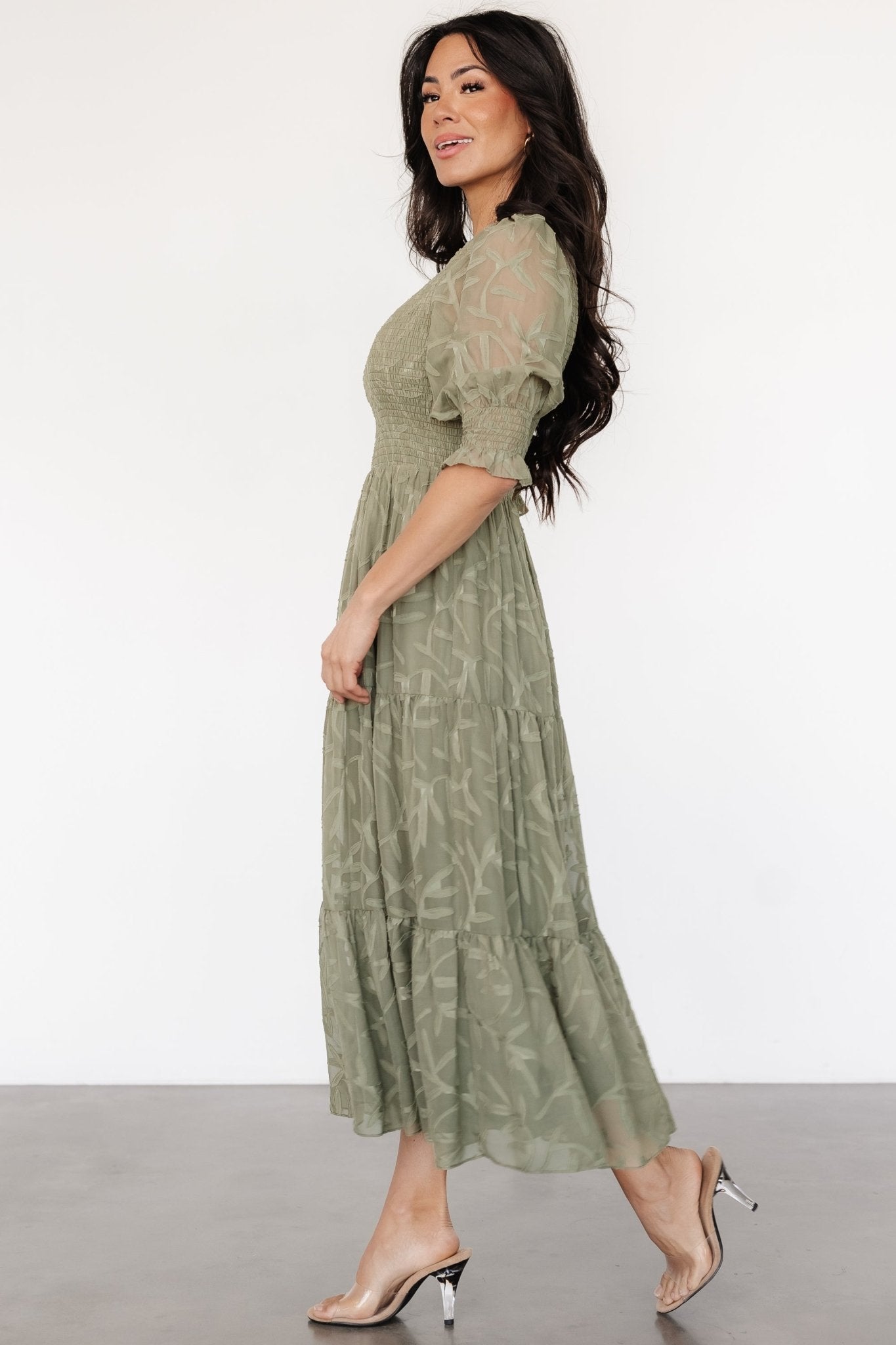 Nellie Smocked Midi Dress | Sage Green - Baltic Born