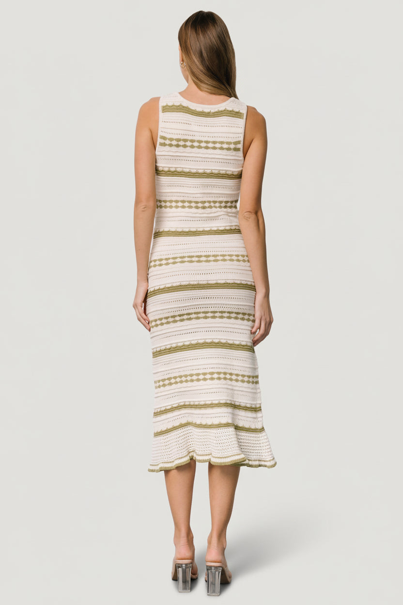 Baltic Born Womens Nicolette Pointelle Dress | Cream + Sage | Size: Large