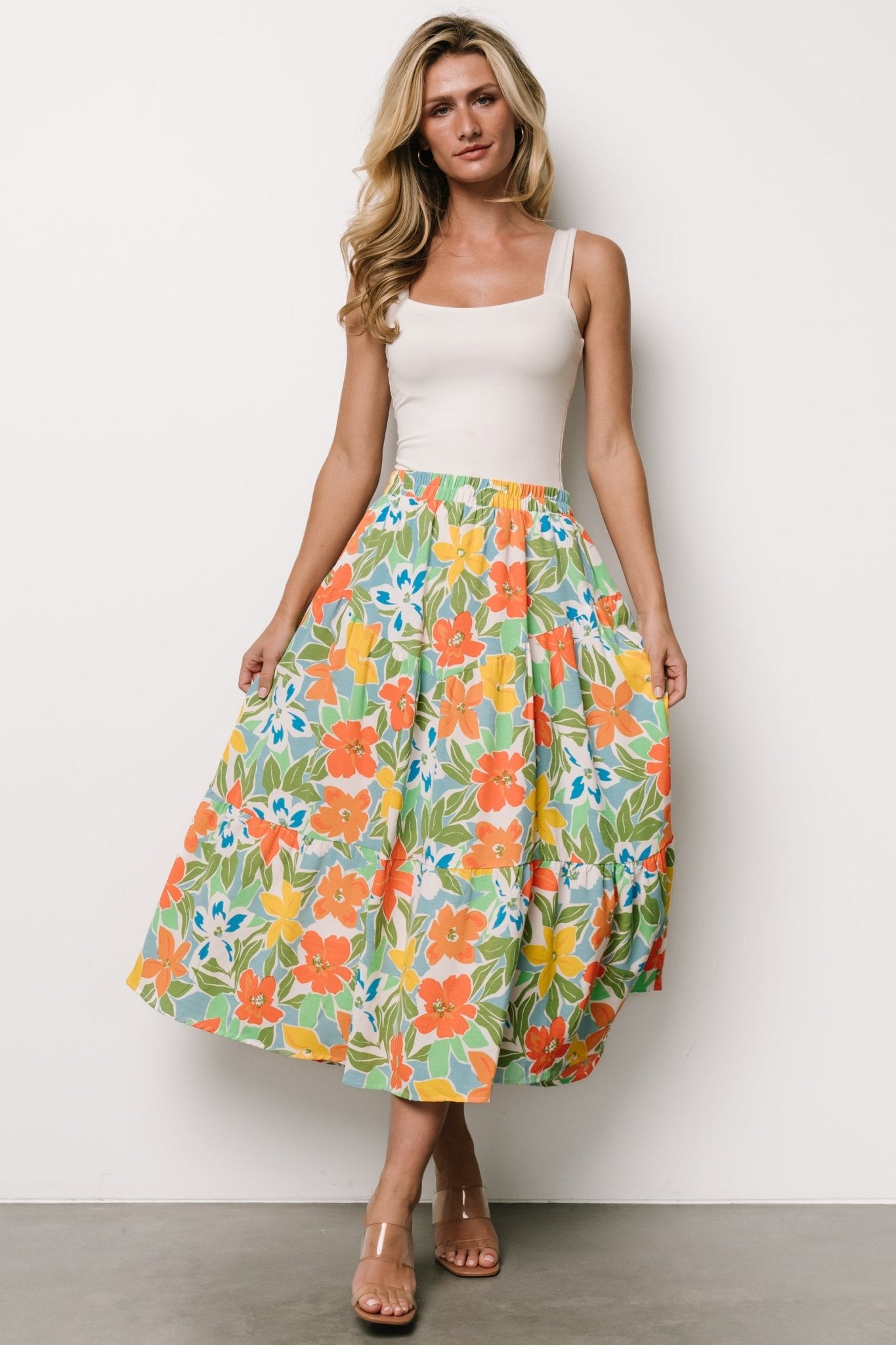 Nika Tiered Skirt | Orange + Blue Floral - Baltic Born