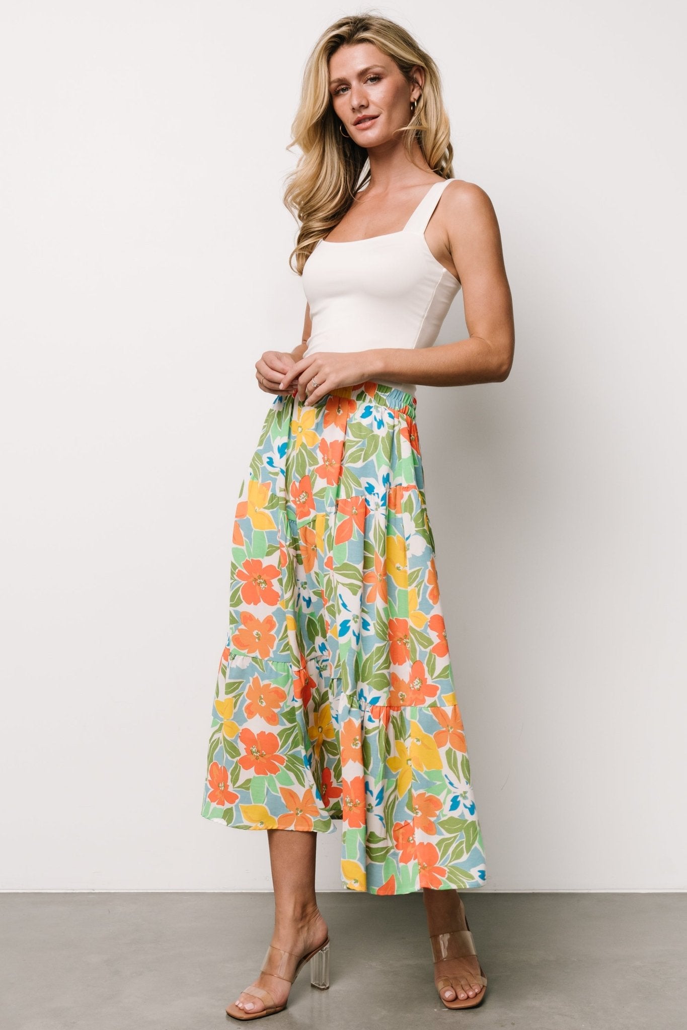 Nika Tiered Skirt | Orange + Blue Floral - Baltic Born