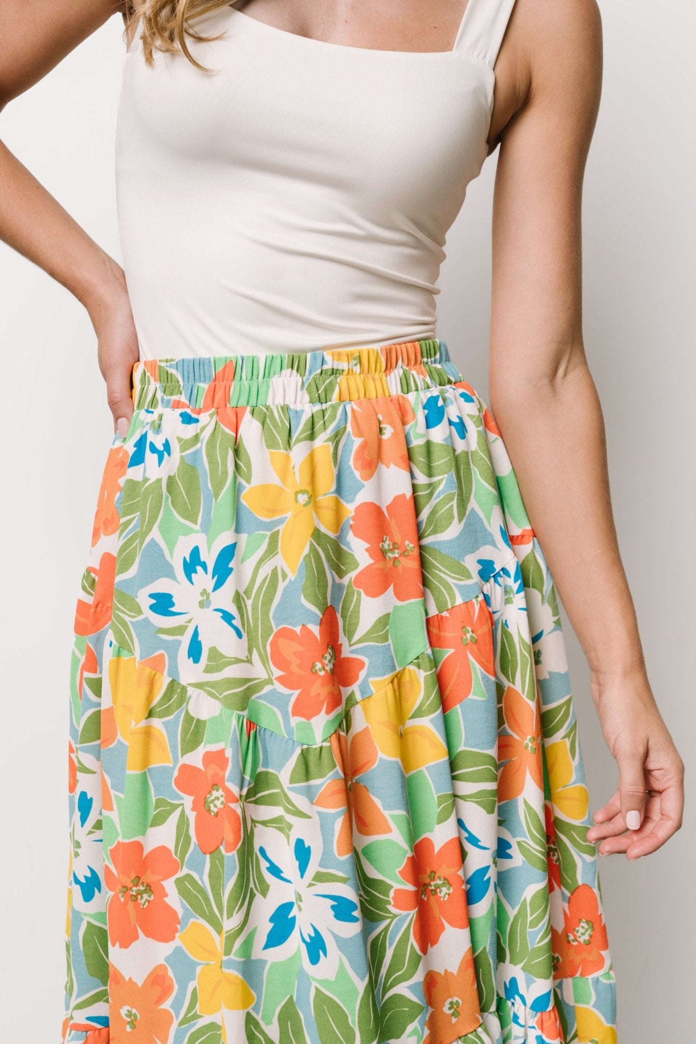 Nika Tiered Skirt | Orange + Blue Floral - Baltic Born