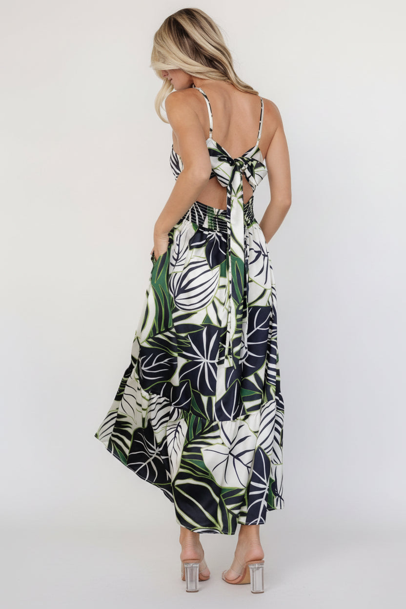 Norita Tie Back Tank Dress | Black + Green Print Norita Tie Back Tank Dress | Black + Green Print