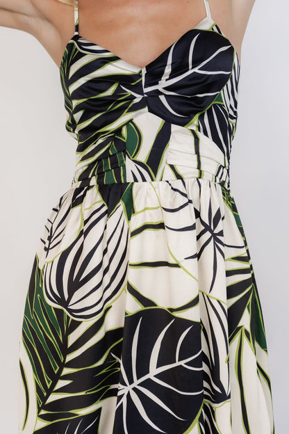 Norita Tie Back Tank Dress | Black + Green Print - Baltic Born