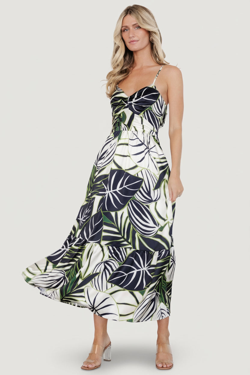 Baltic Born Womens Norita Tie Back Tank Dress | Black + Green Print