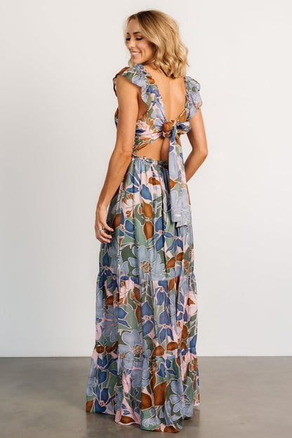 Nylah Back Tie Maxi Dress | Blue Multi - Baltic Born