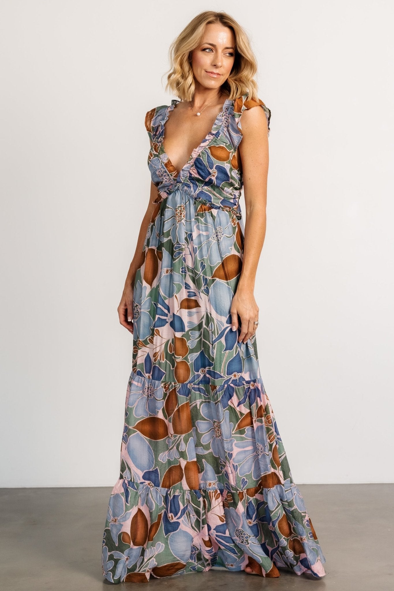 Nylah Back Tie Maxi Dress | Blue Multi - Baltic Born