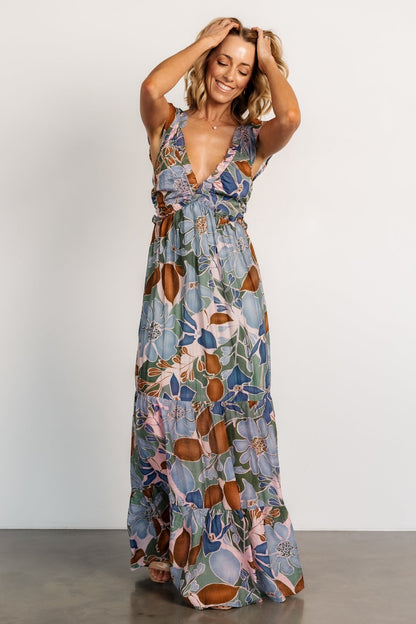 Nylah Back Tie Maxi Dress | Blue Multi - Baltic Born