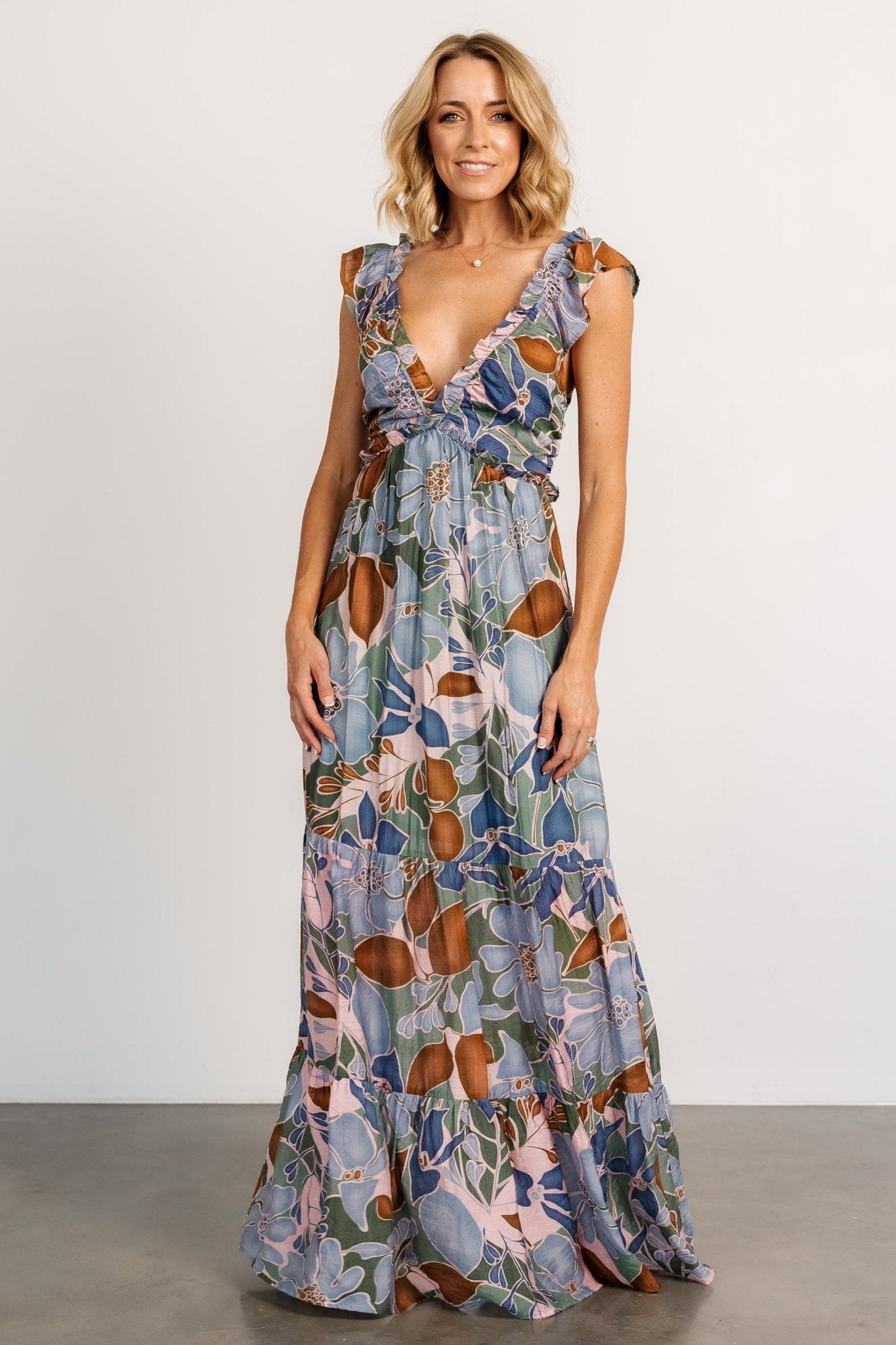 Nylah Back Tie Maxi Dress | Blue Multi - Baltic Born