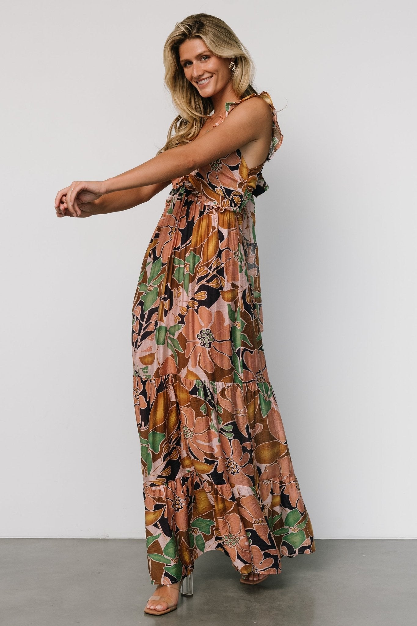 Nylah Back Tie Maxi Dress | Mocha Multi - Baltic Born