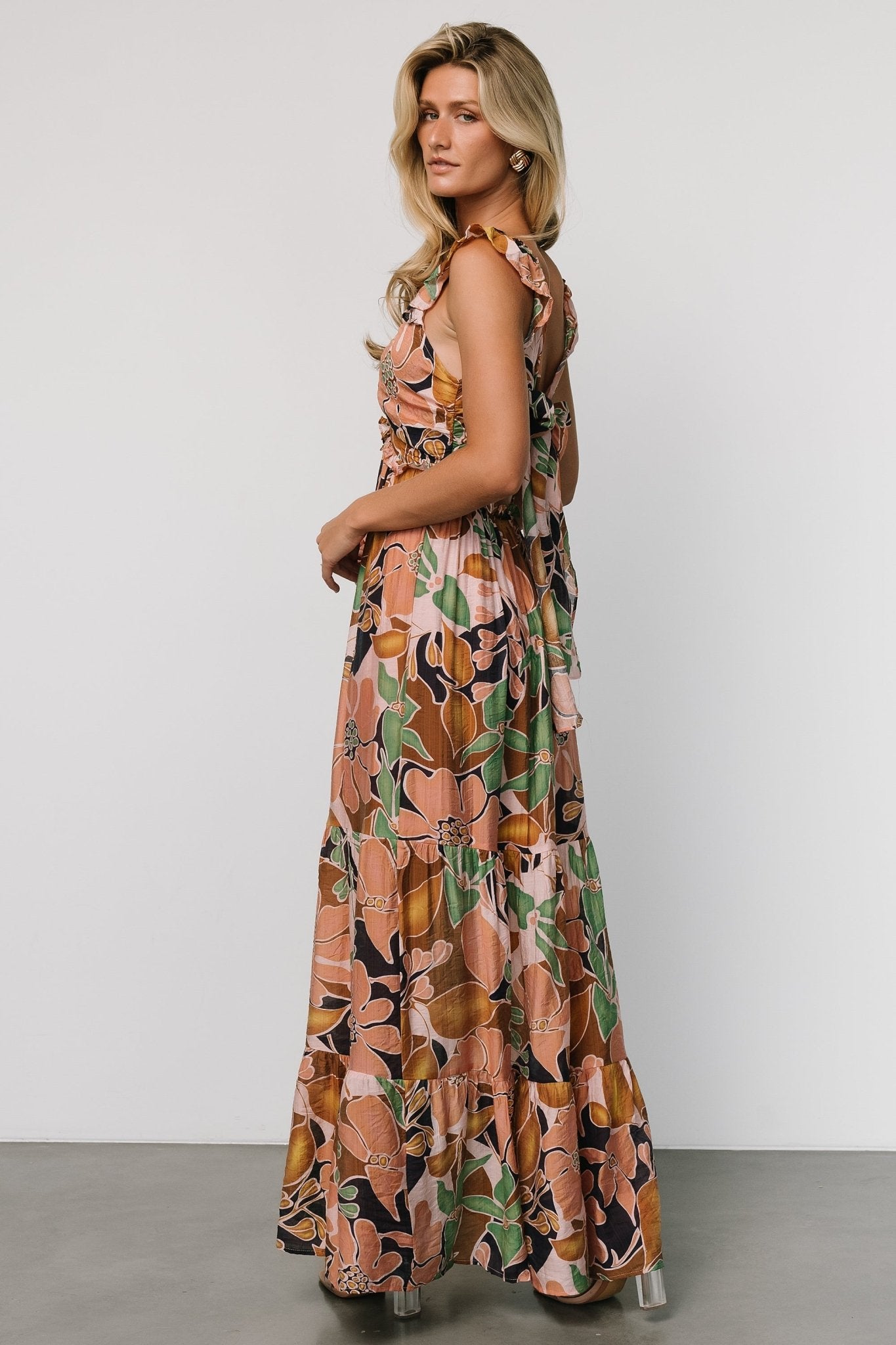 Nylah Back Tie Maxi Dress | Mocha Multi - Baltic Born