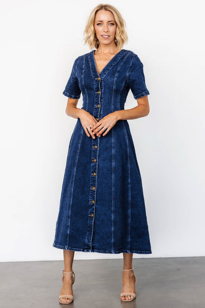 Oakley Button Denim Dress | Blue - Baltic Born