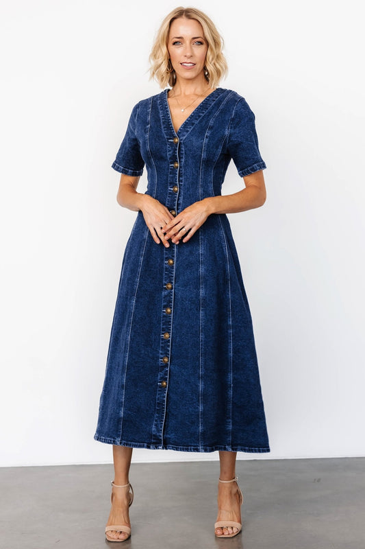 Oakley Button Denim Dress | Blue - Baltic Born