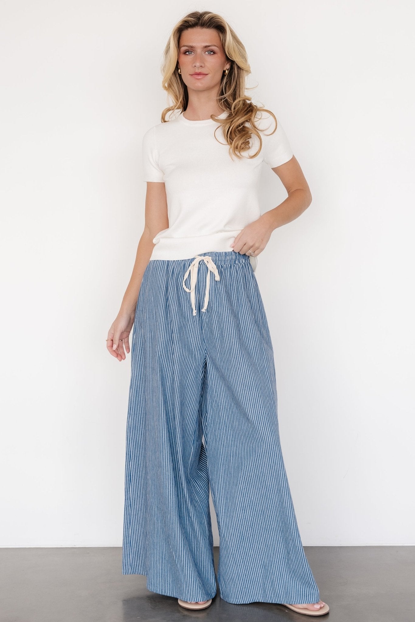 Odelia Striped Pants | Blue + Off White Stripe - Baltic Born