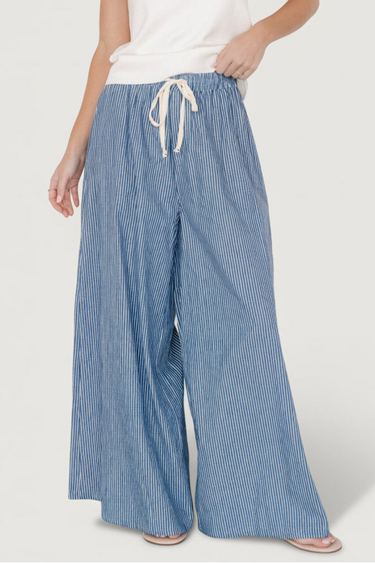 Odelia Striped Pants | Blue + Off White Stripe