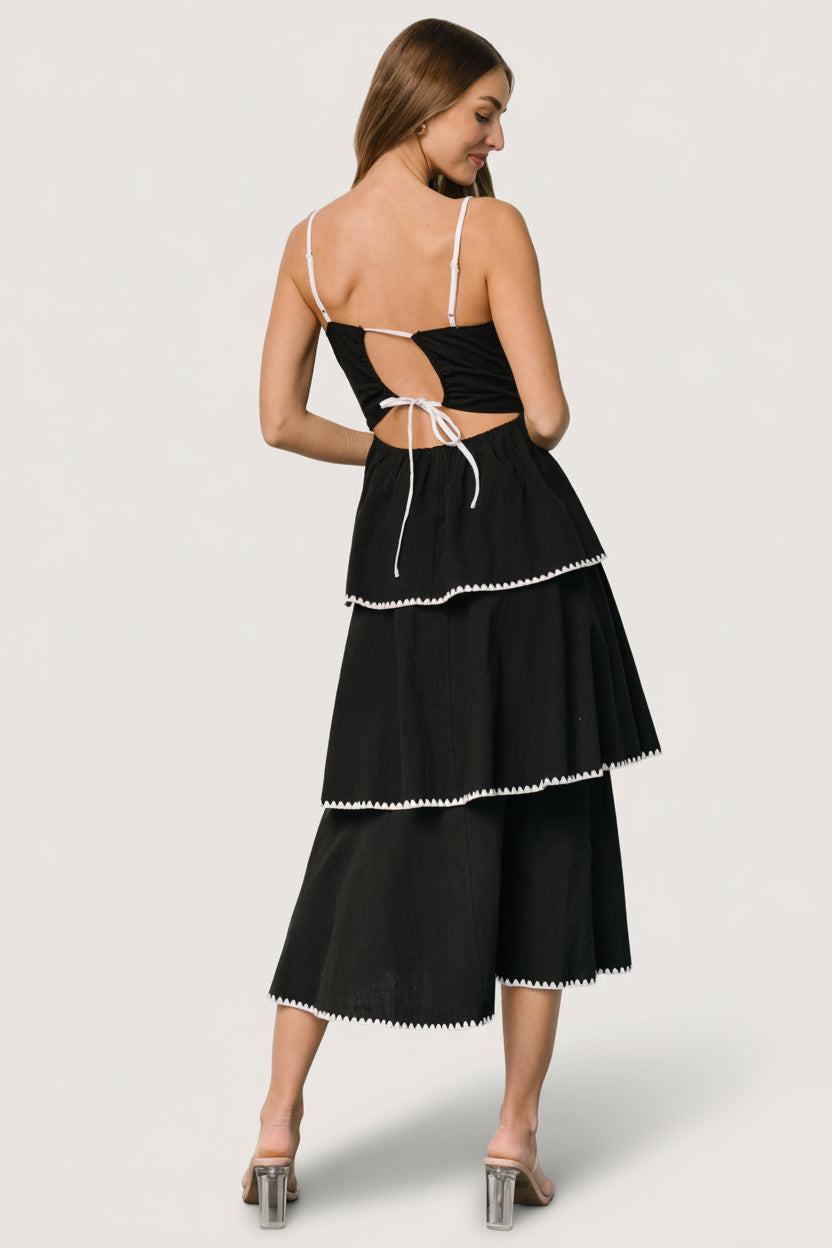Baltic Born Womens Odette Tiered Dress | Black + White | Size: XL Baltic Born Womens Odette Tiered Dress | Black + White | Size: XL