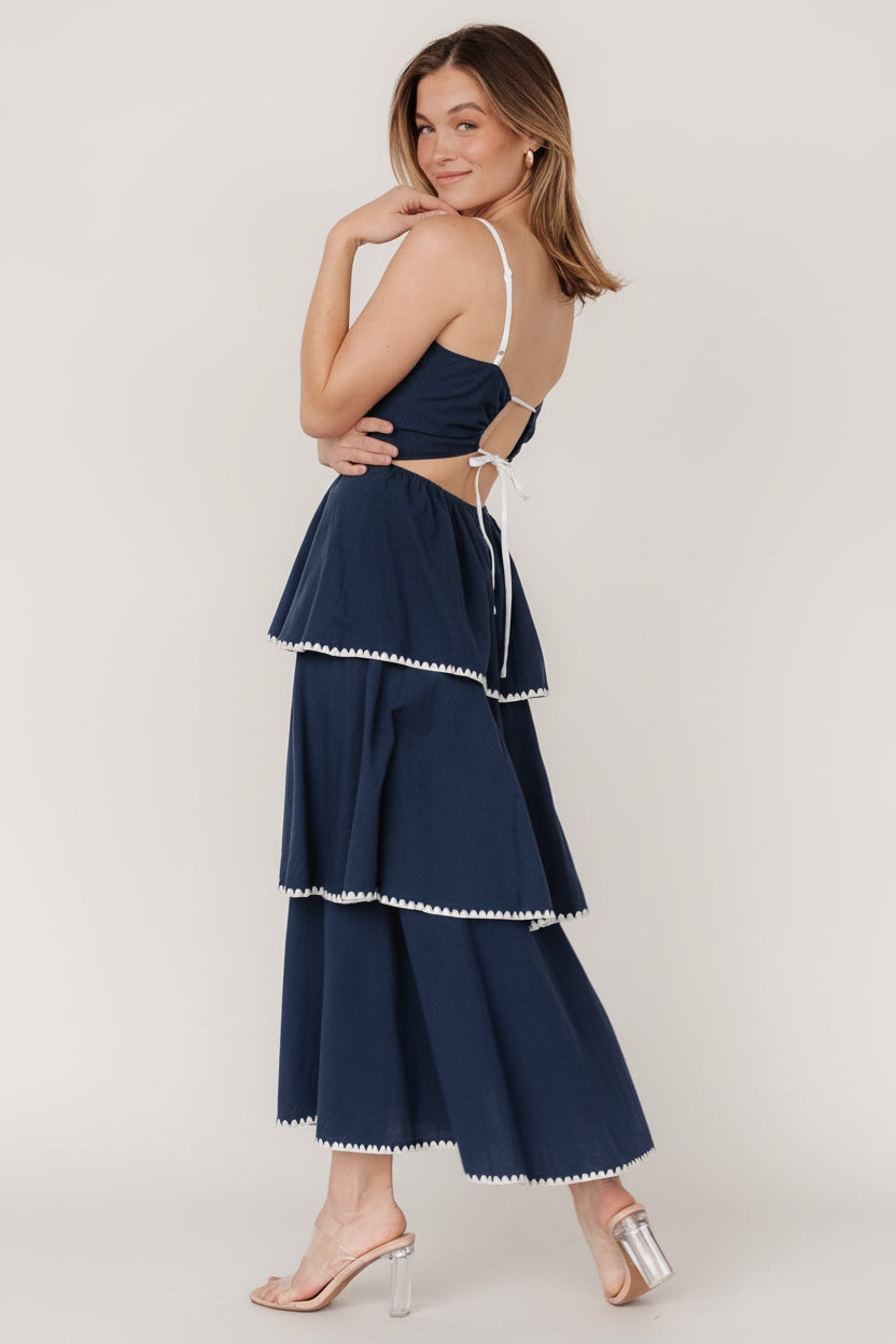 Baltic Born Womens Odette Tiered Dress | Navy + White | Size: XL Baltic Born Womens Odette Tiered Dress | Navy + White | Size: XL