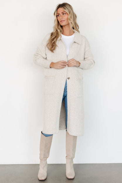 Ontario Long Button Cardigan | Oatmeal - Baltic Born