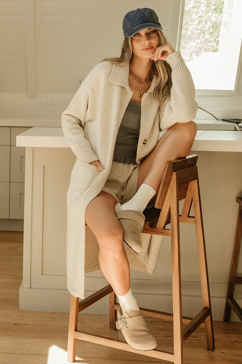 Ontario Long Button Cardigan | Olive main image 0