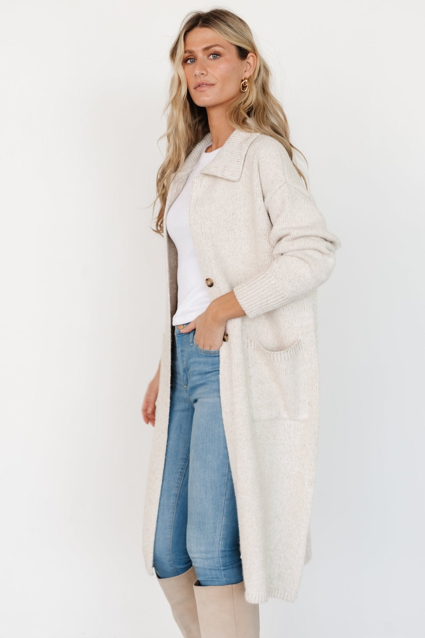 Ontario Long Button Cardigan | Oatmeal - Baltic Born