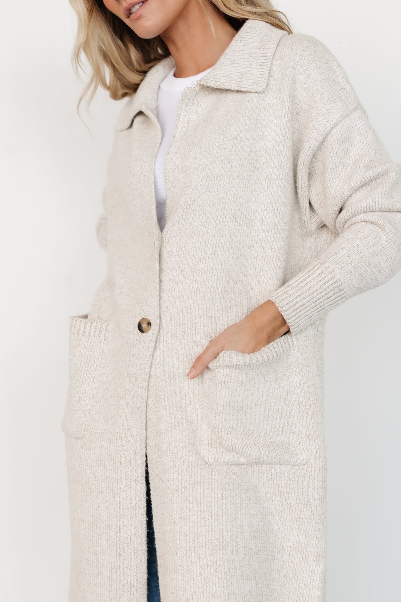 Ontario Long Button Cardigan | Oatmeal - Baltic Born