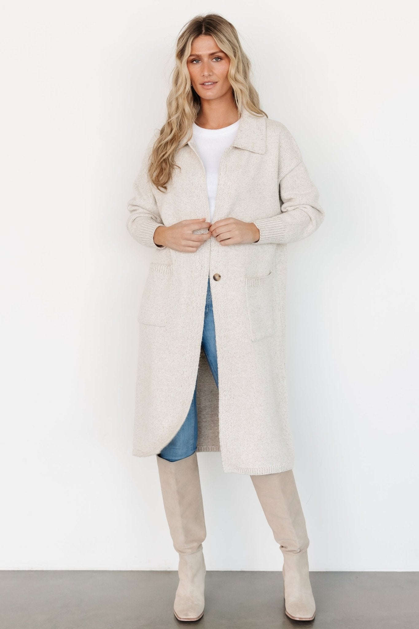 Ontario Long Button Cardigan | Oatmeal - Baltic Born