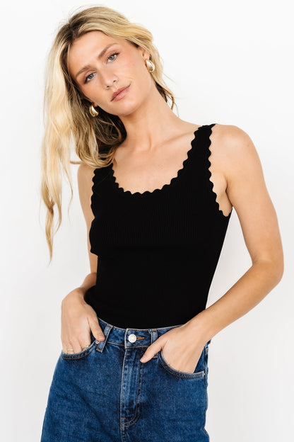 Ora Scalloped Tank Top | Black - Baltic Born