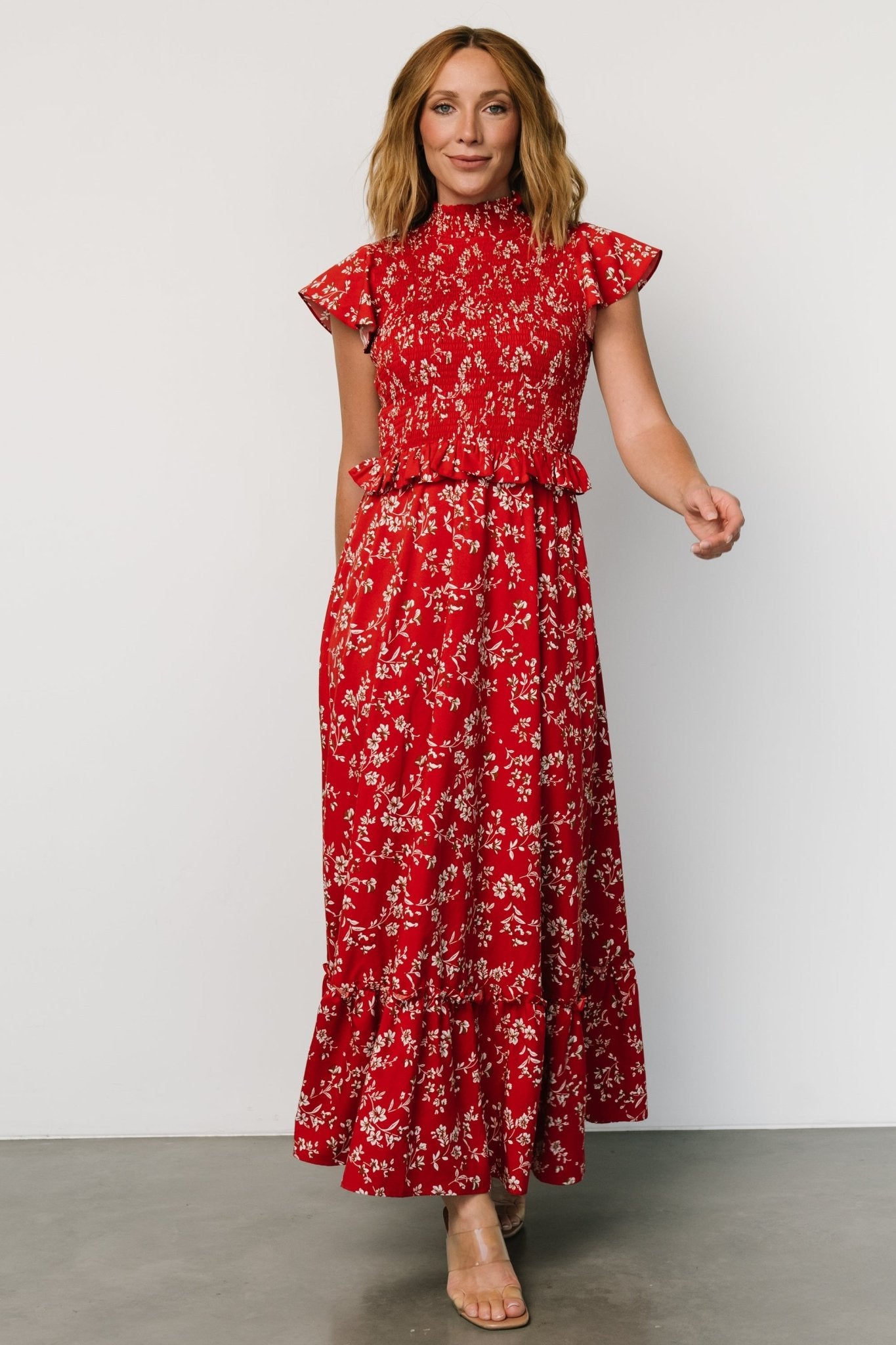 Orla Ruffle Maxi Dress | Red floral - Baltic Born