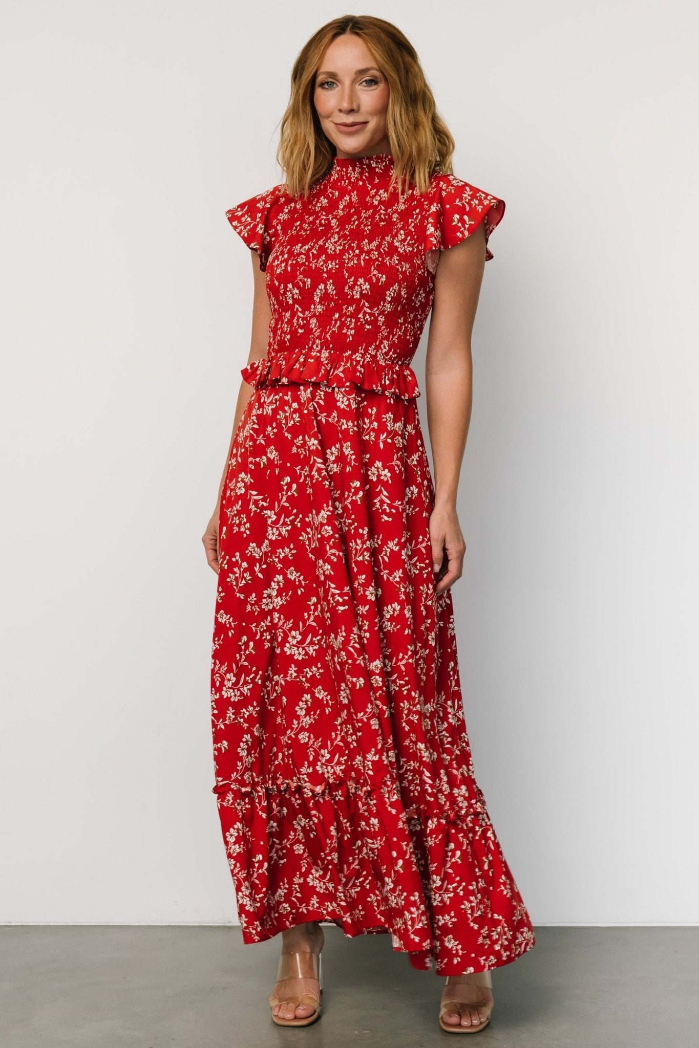 Orla Ruffle Maxi Dress | Red floral - Baltic Born