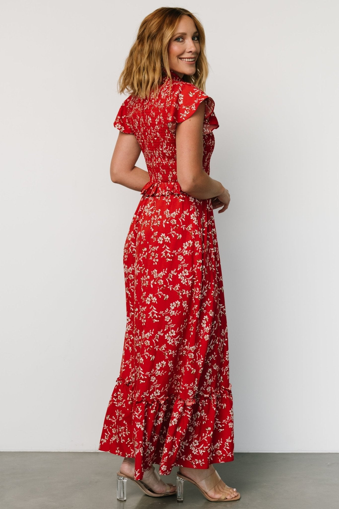 Orla Ruffle Maxi Dress | Red floral - Baltic Born