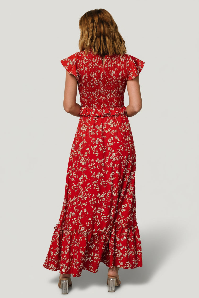 Baltic Born Womens Orla Ruffle Maxi Dress | Red Floral Baltic Born Womens Orla Ruffle Maxi Dress | Red Floral