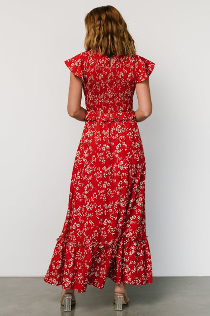 Orla Ruffle Maxi Dress | Red floral - Baltic Born