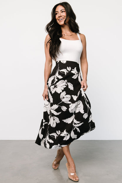 Osaka Midi Skirt | Black + White Floral - Baltic Born