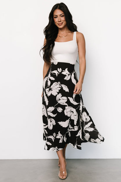 Osaka Midi Skirt | Black + White Floral - Baltic Born