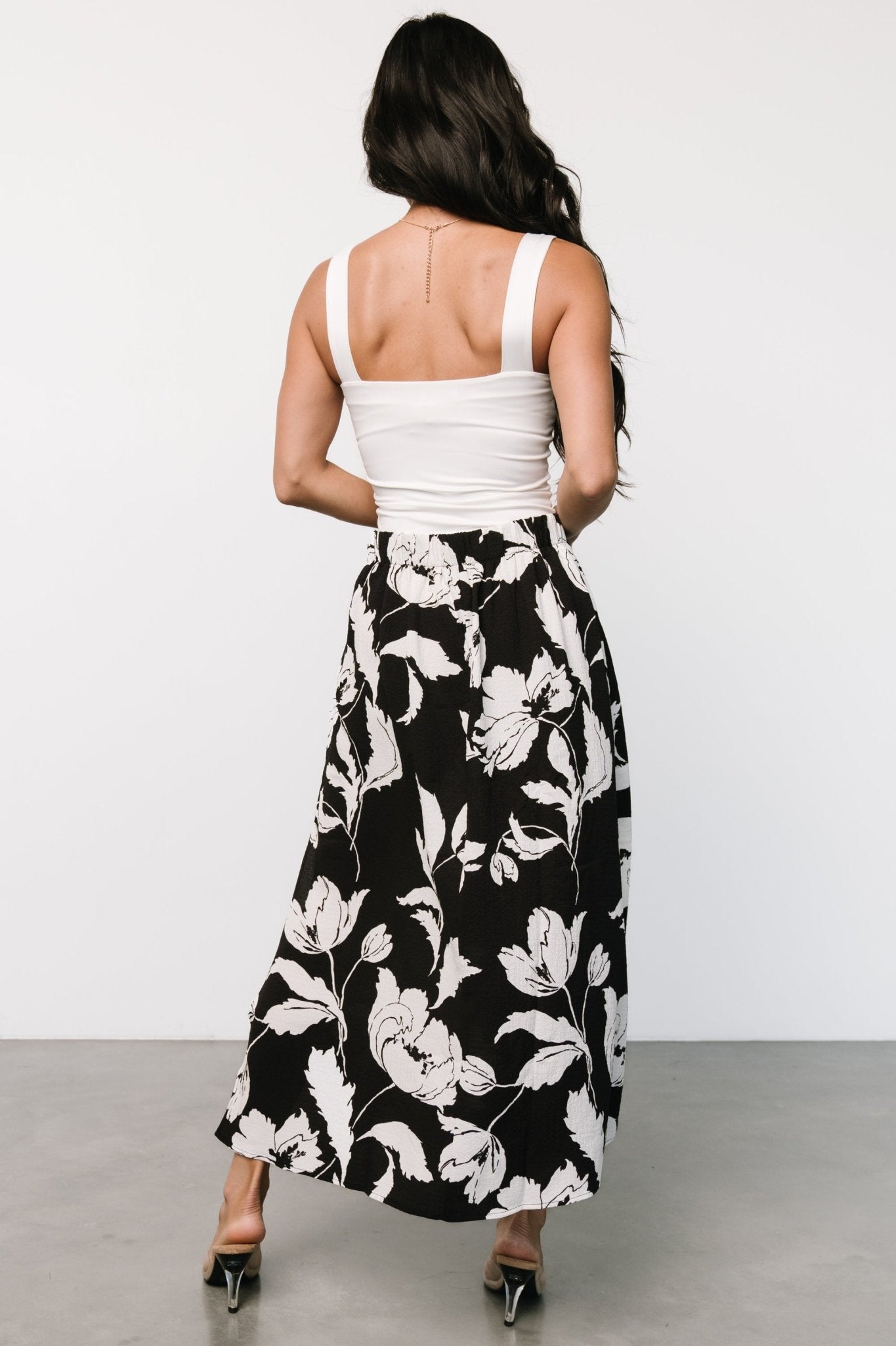 Osaka Midi Skirt | Black + White Floral - Baltic Born