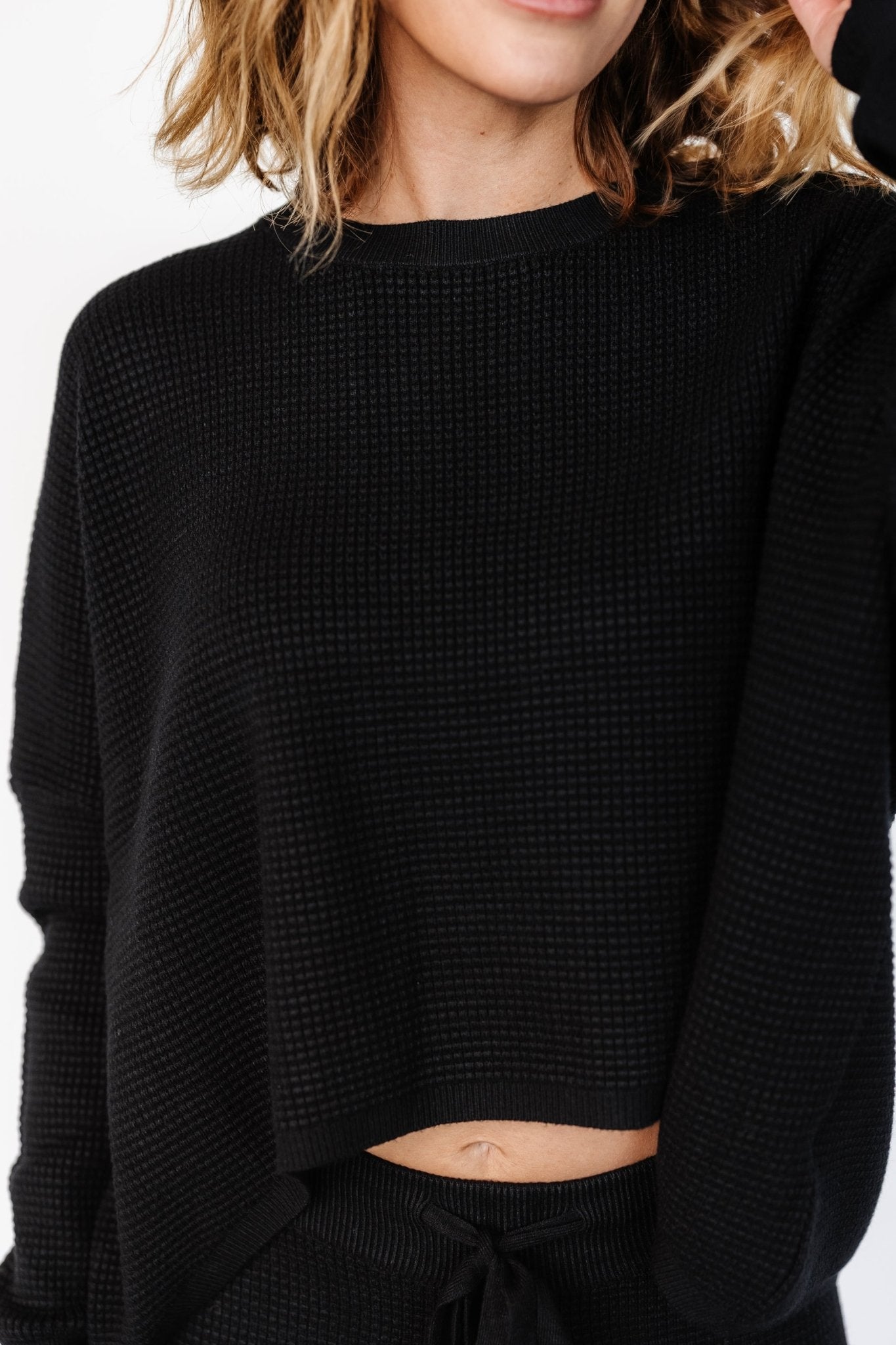 Owen Waffle Sweater Top | Black - Baltic Born